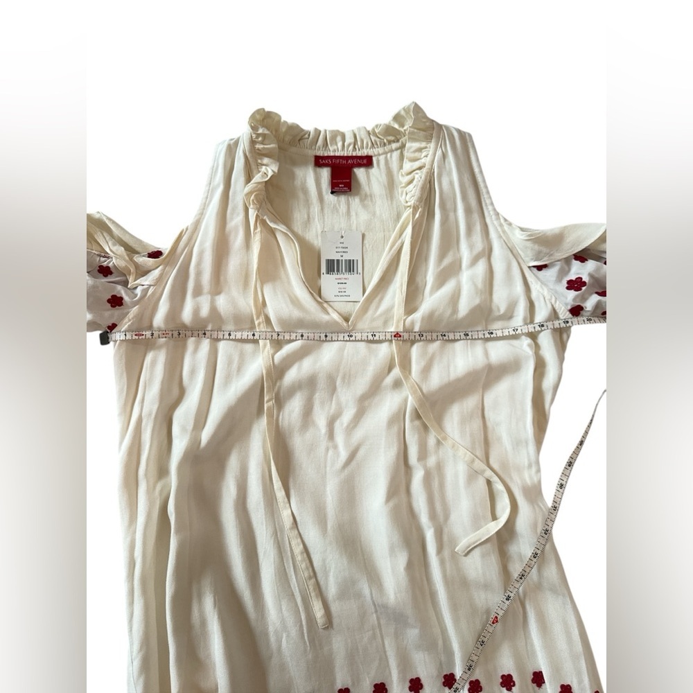 Saks Fifth Avenue Cream Embroidered Cold Shoulder Dress Boho Peasant Tunic Sz M - Picture 11 of 11
